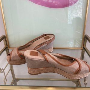 TORY BURCH PEEP TOE PLATFORM SLINGBACK WEDGE MAJORCA 10M